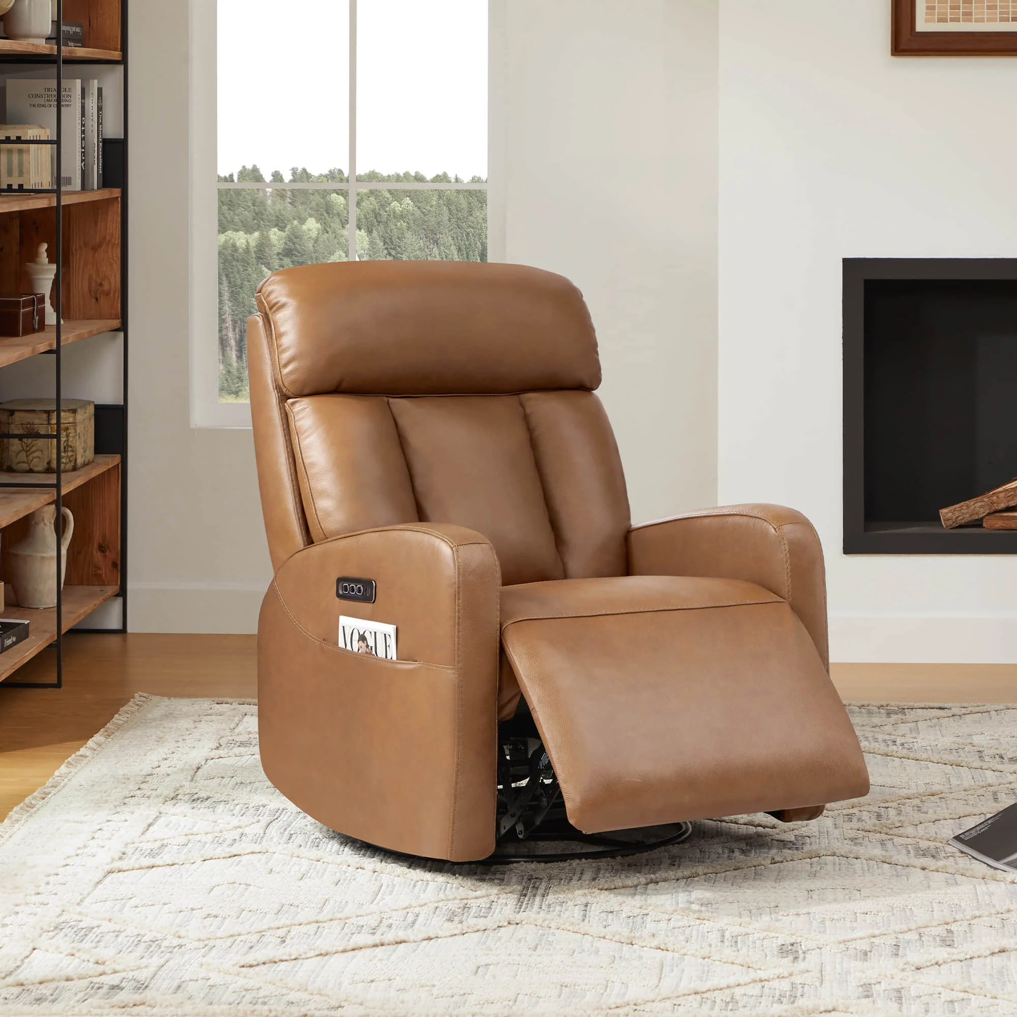 Maxwell Genuine Leather Swivel Glider Recliner with Power Lumbar & Headrest - Image 49