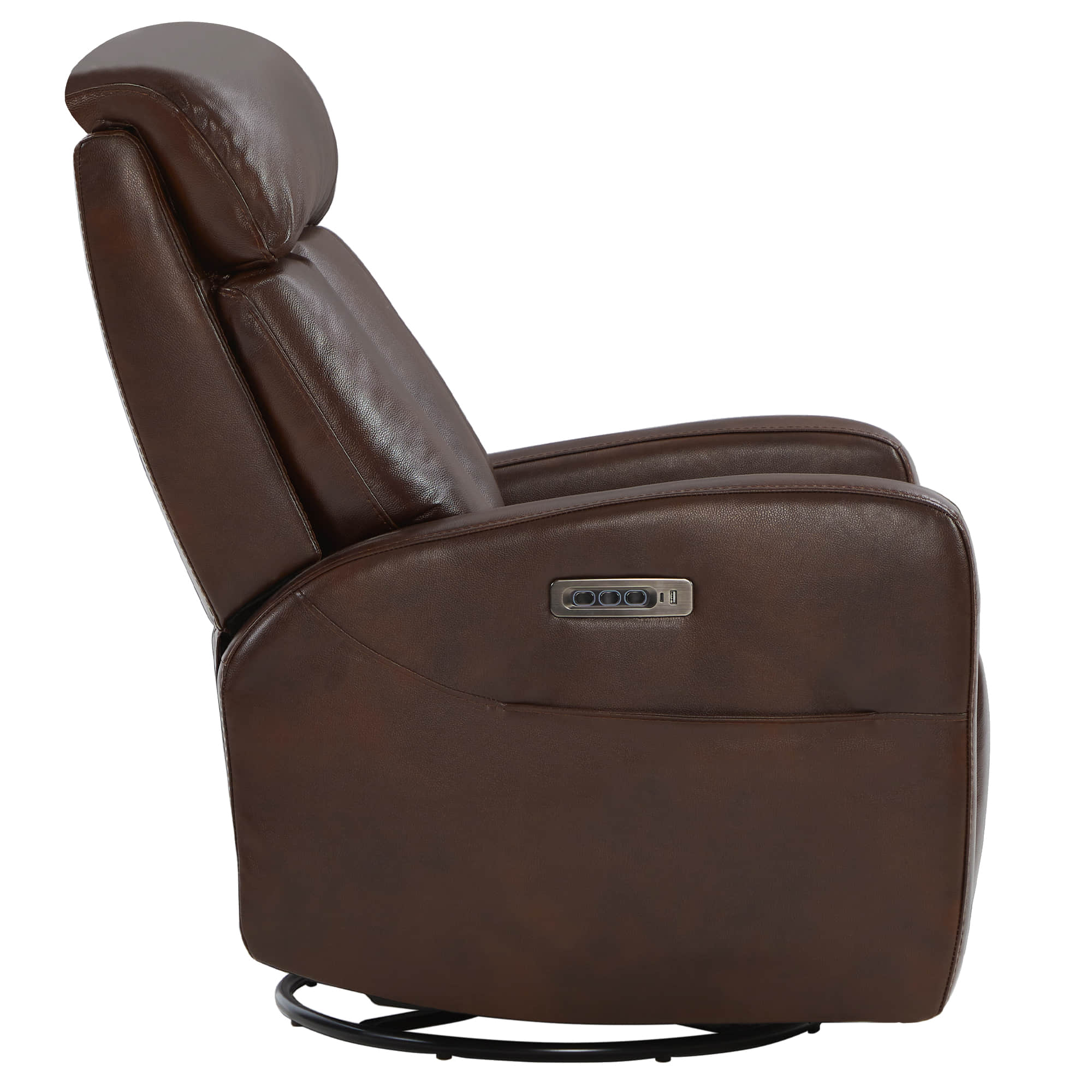 Maxwell Genuine Leather Swivel Glider Recliner with Power Lumbar & Headrest - Image 5