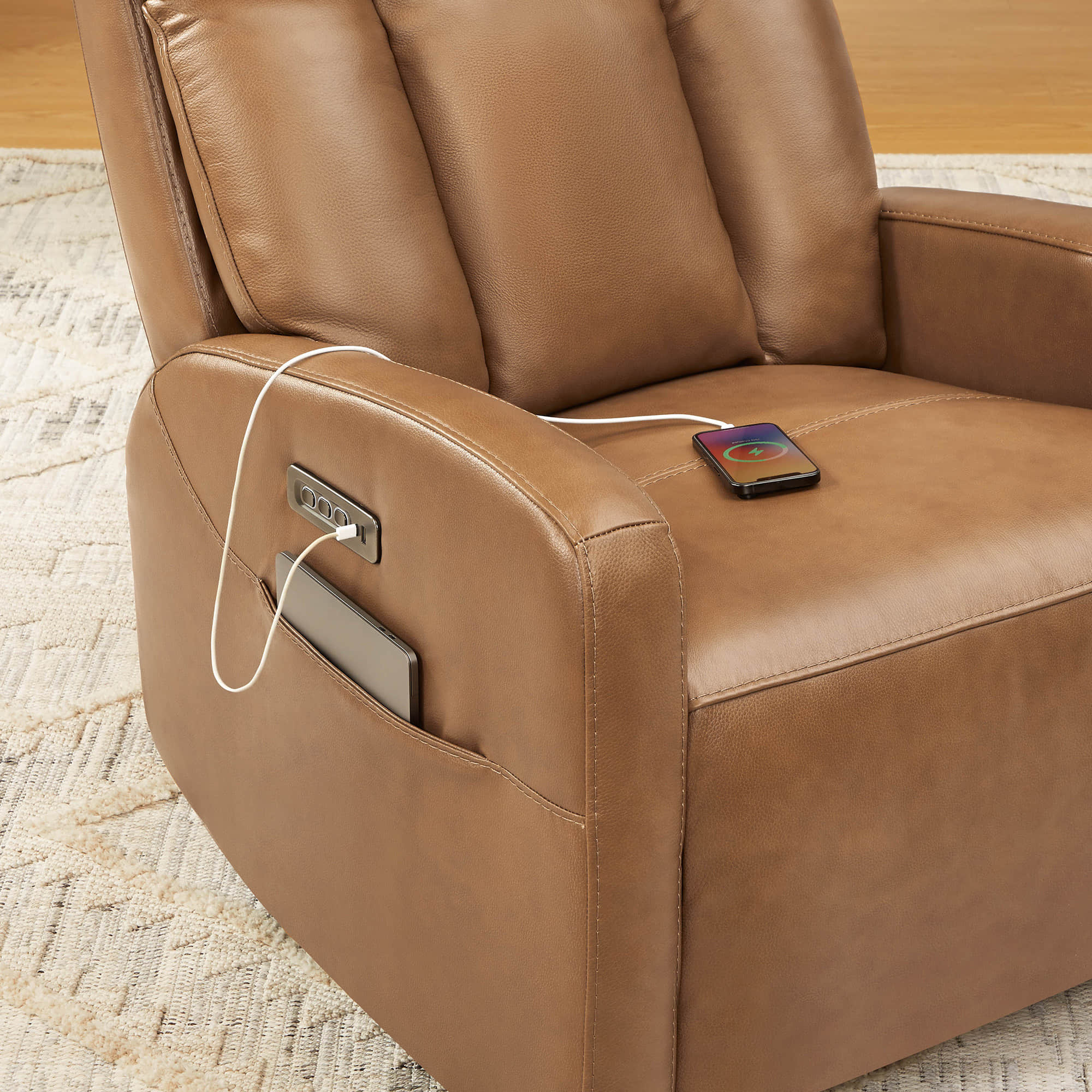 Maxwell Genuine Leather Swivel Glider Recliner with Power Lumbar & Headrest - Image 52