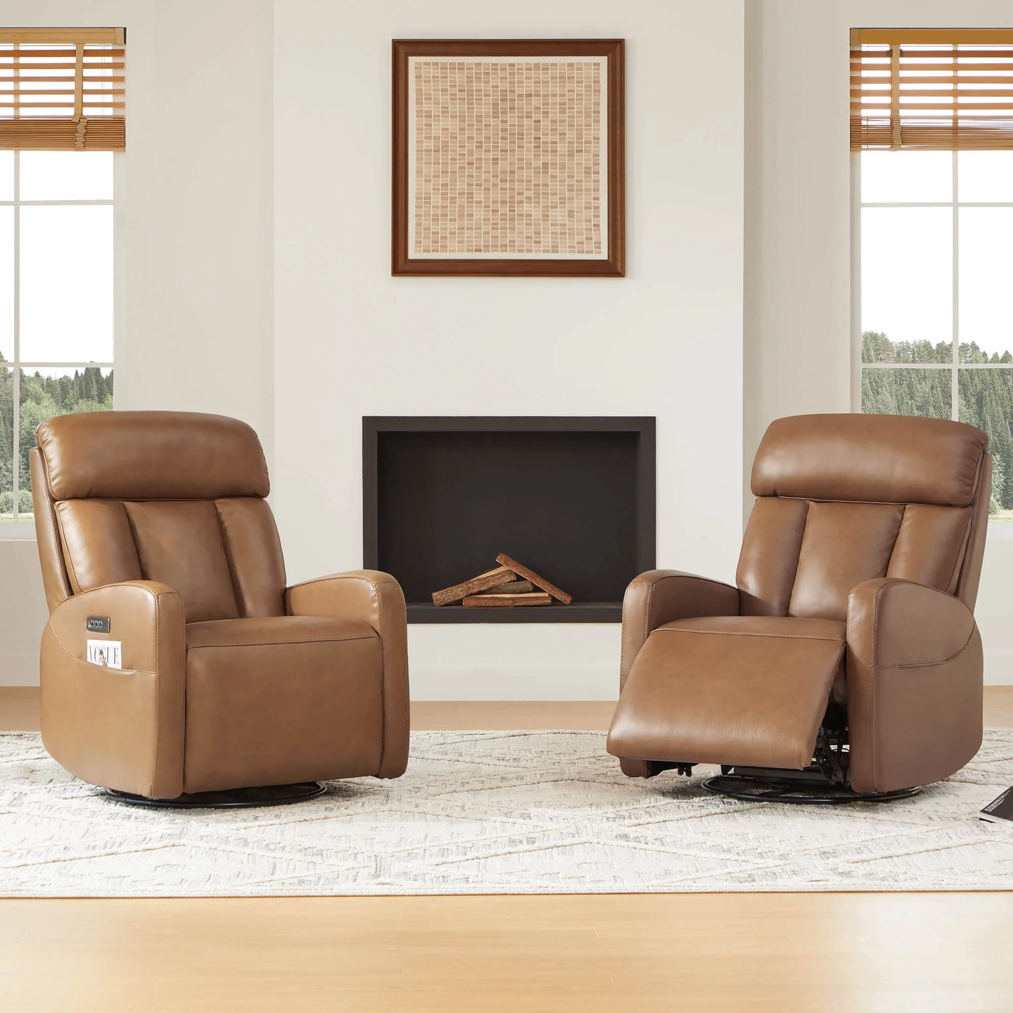 Maxwell Genuine Leather Swivel Glider Recliner with Power Lumbar & Headrest - Image 55