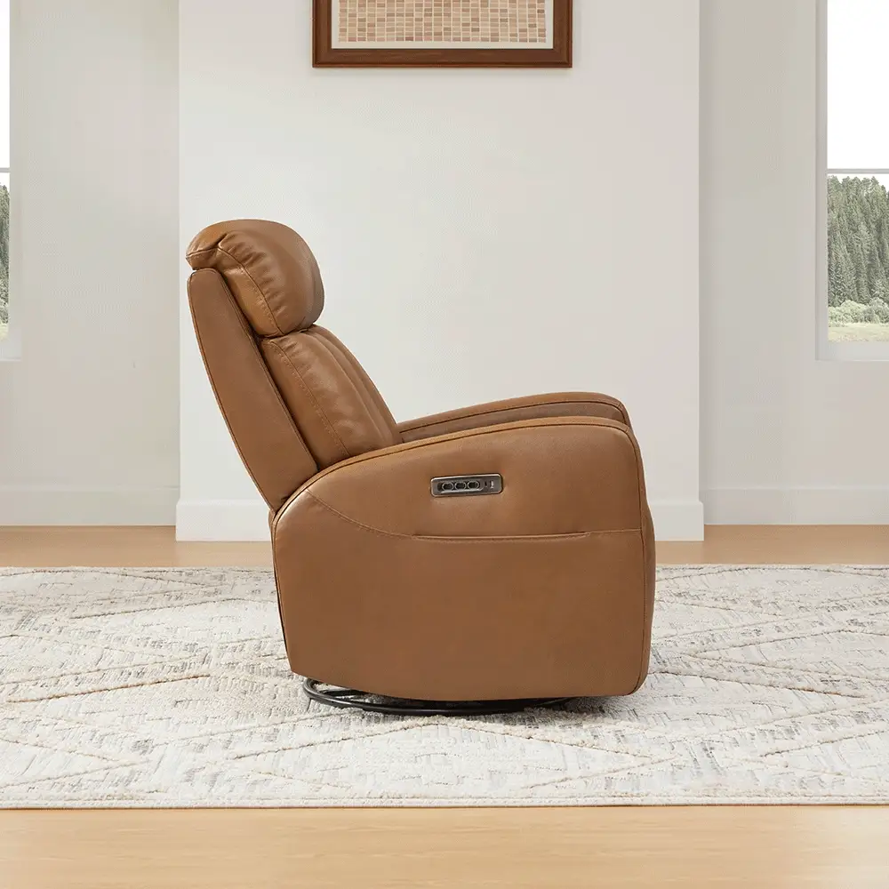 Maxwell Genuine Leather Swivel Glider Recliner with Power Lumbar & Headrest - Image 63