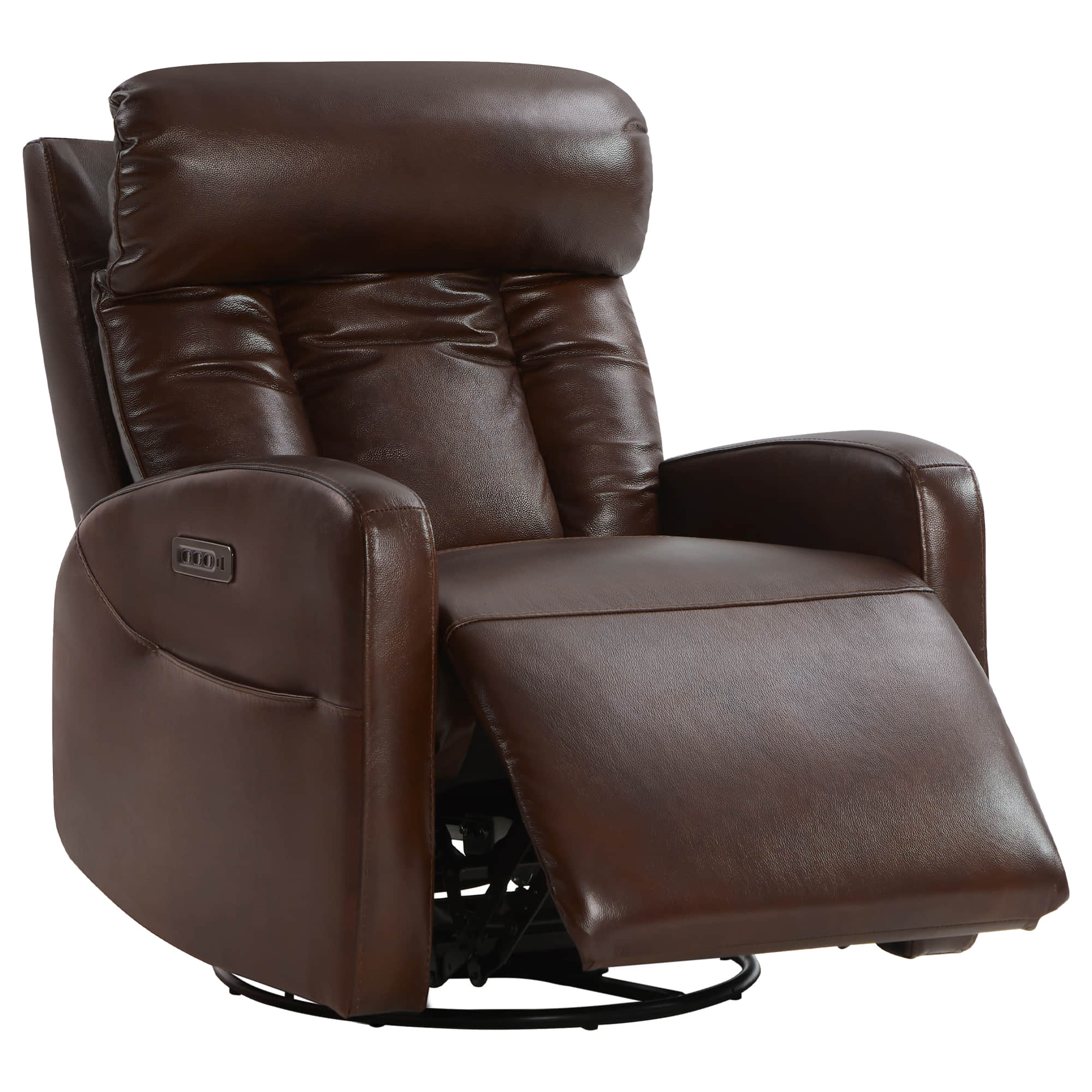 Maxwell Genuine Leather Swivel Glider Recliner with Power Lumbar & Headrest - Image 9