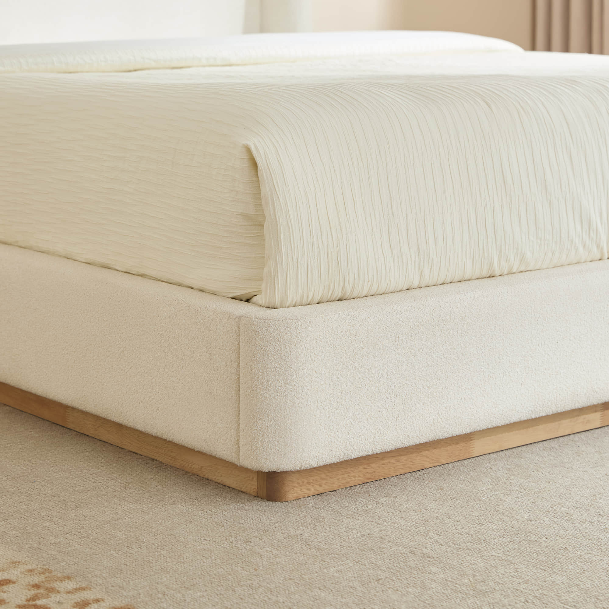 Ron Modern Boucle Upholstered Platform Bed with Solid Wood Base -Queen Size - Image 11