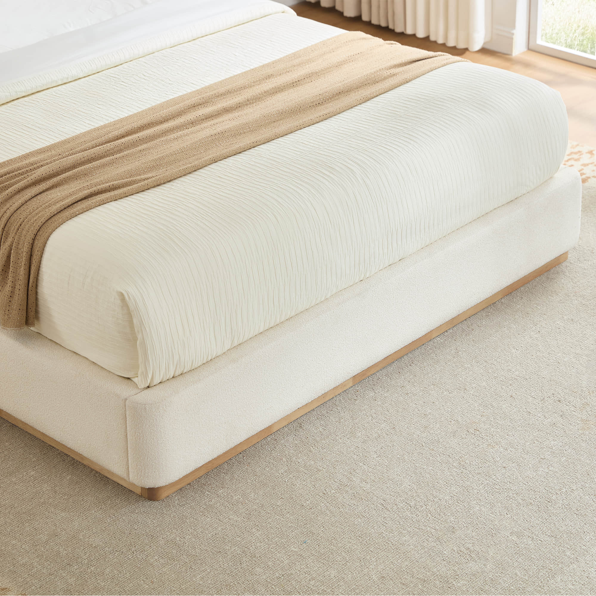 Ron Modern Boucle Upholstered Platform Bed with Solid Wood Base -Queen Size - Image 12