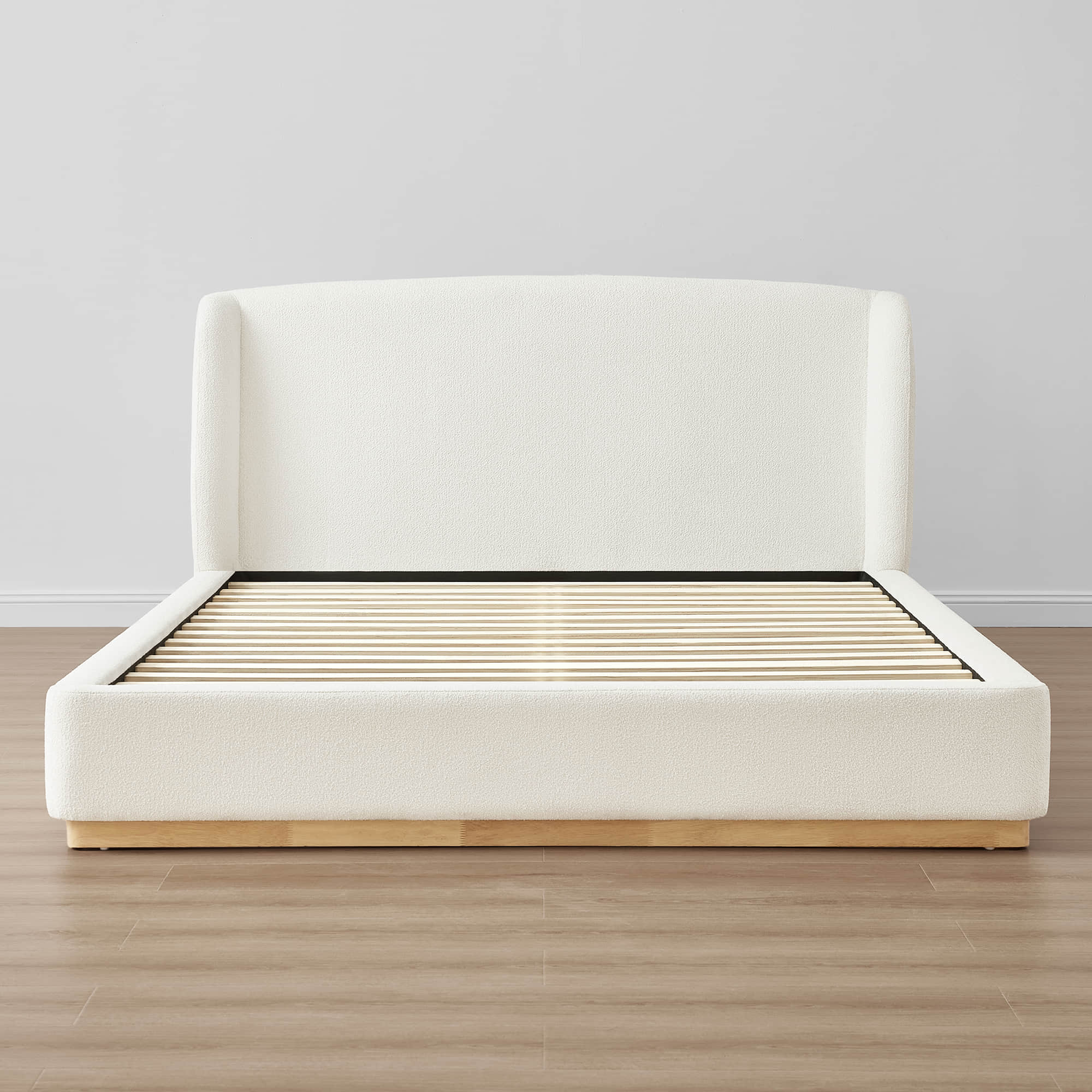Ron Modern Boucle Upholstered Platform Bed with Solid Wood Base -Queen Size - Image 3