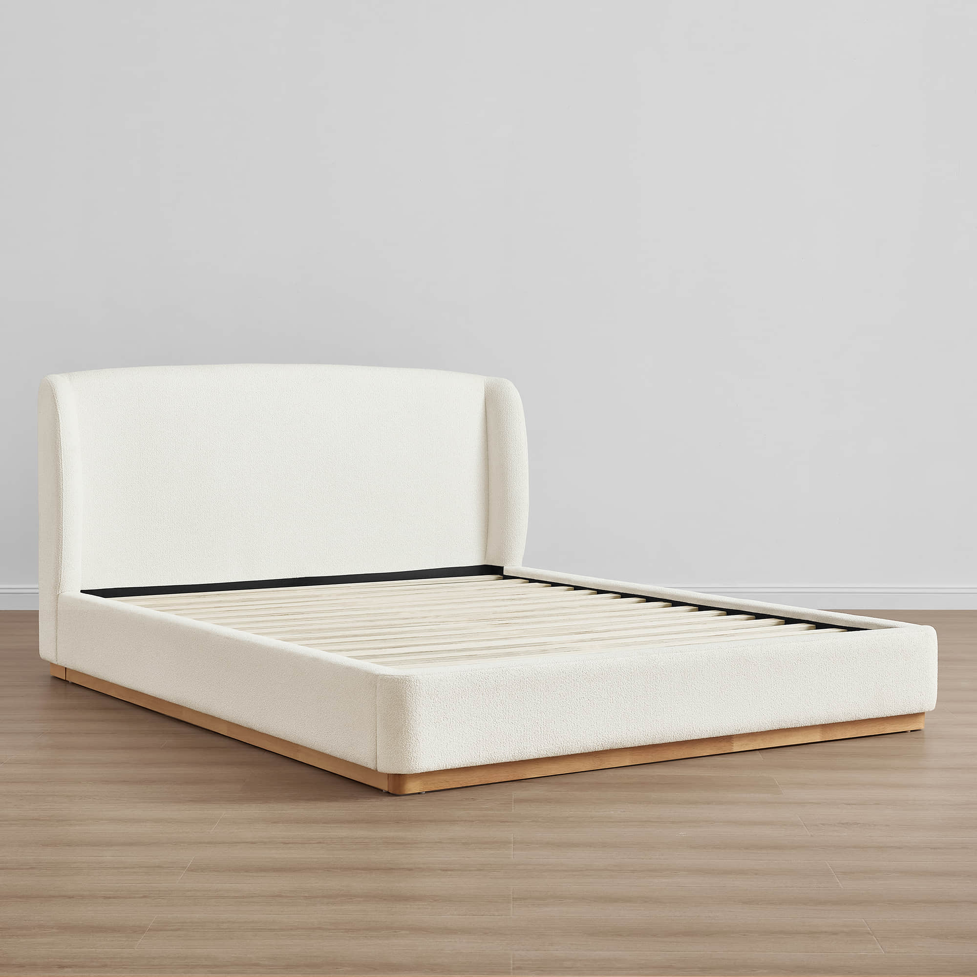 Ron Modern Boucle Upholstered Platform Bed with Solid Wood Base -Queen Size - Image 4