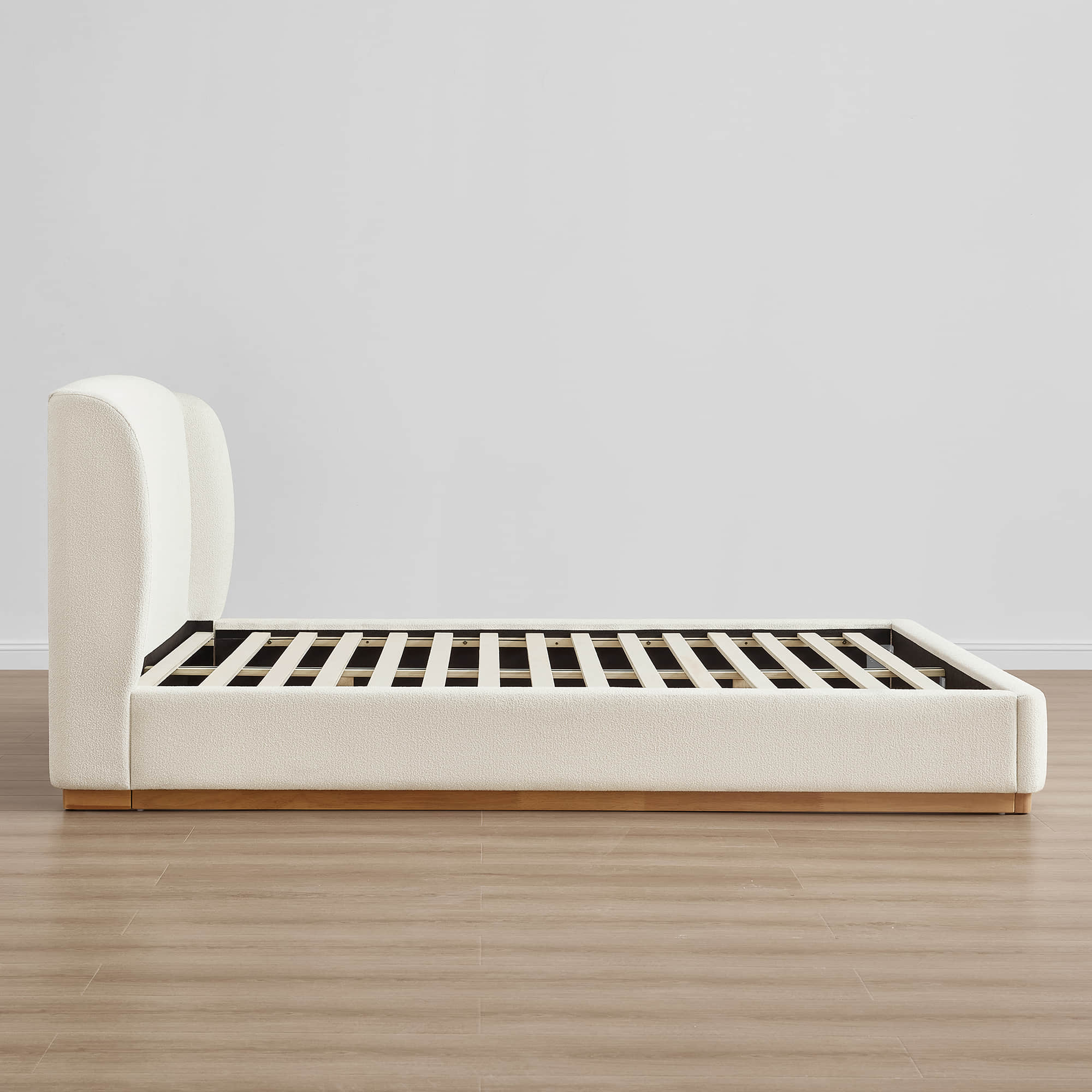 Ron Modern Boucle Upholstered Platform Bed with Solid Wood Base -Queen Size - Image 5