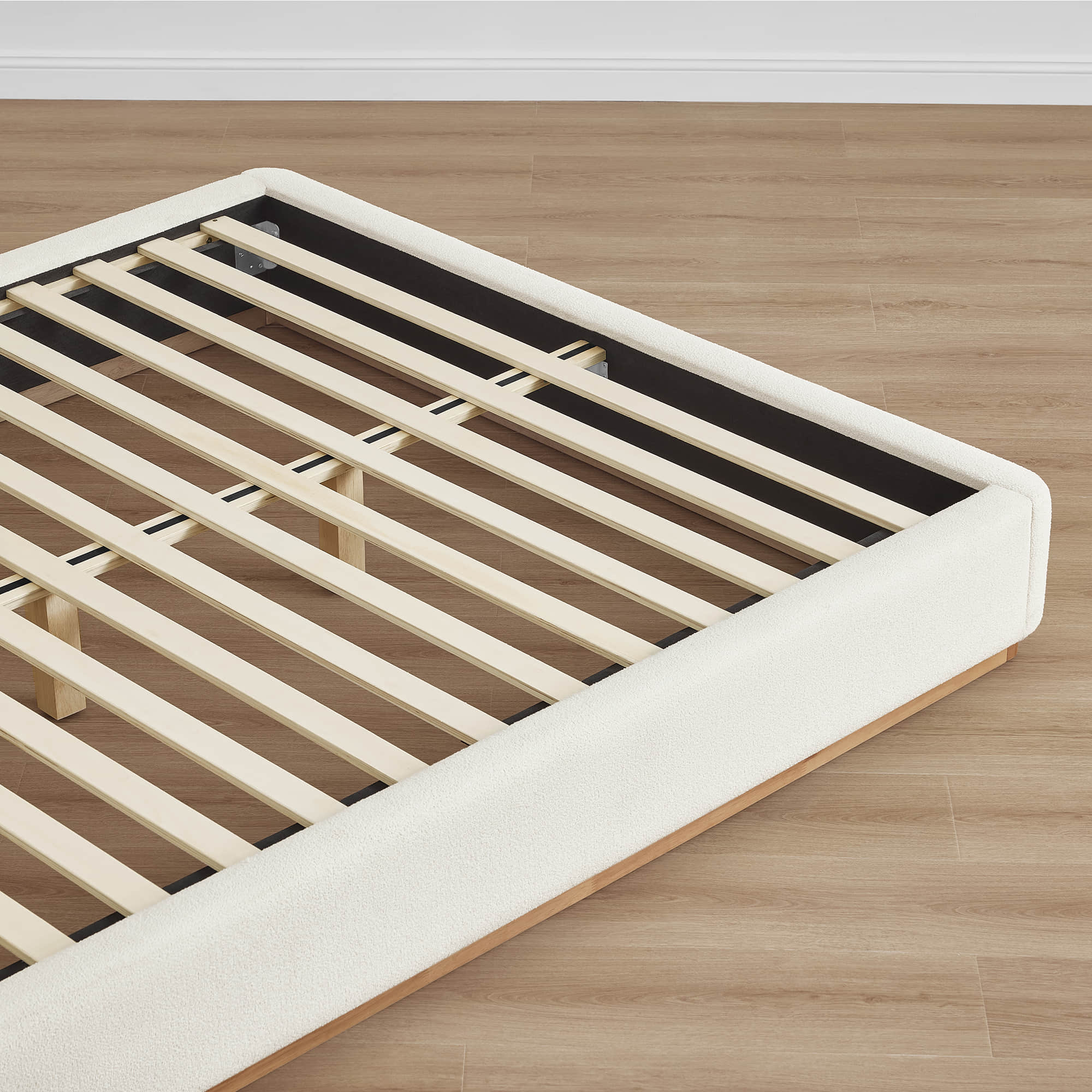 Ron Modern Boucle Upholstered Platform Bed with Solid Wood Base -Queen Size - Image 7