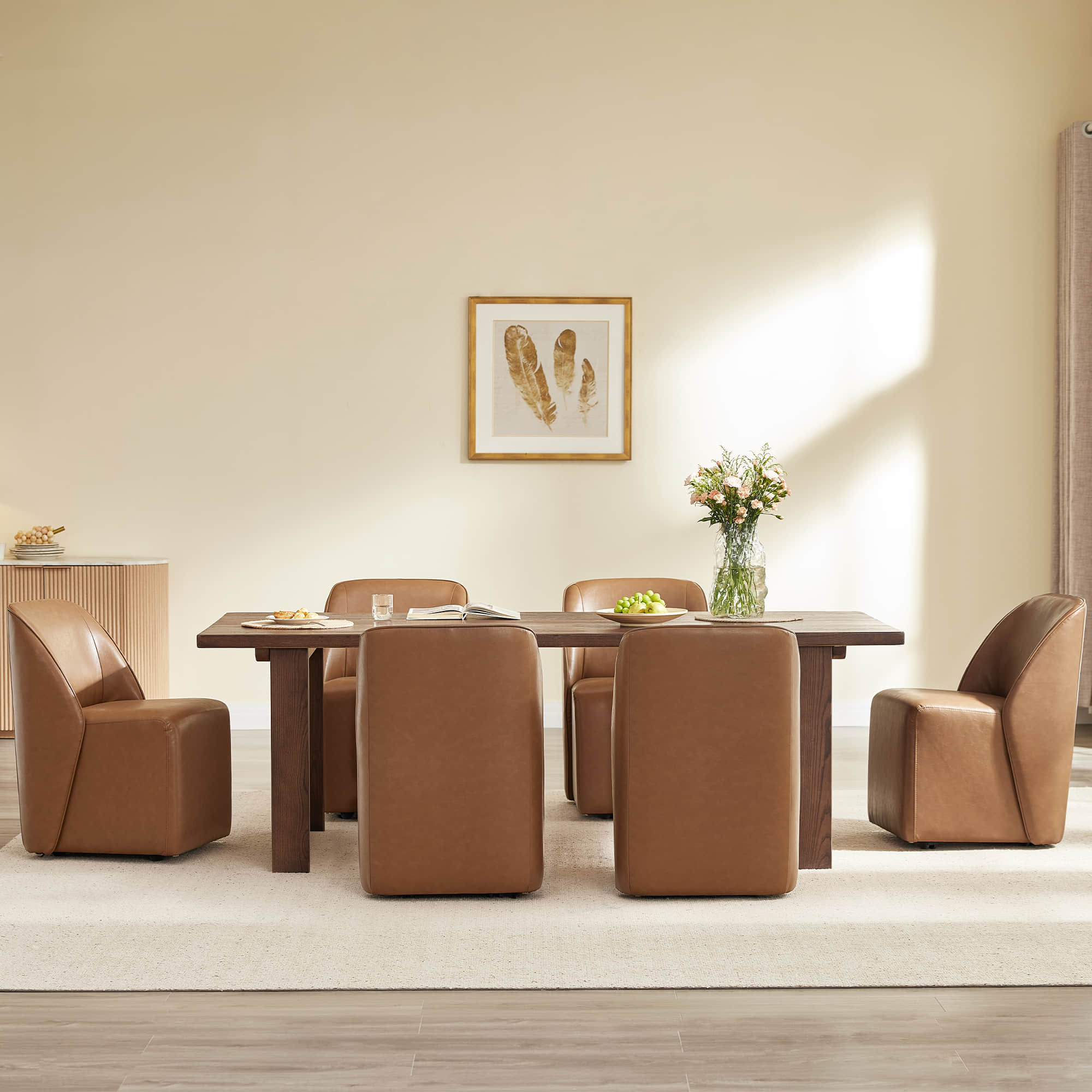 Soren Leather Rolling Dining Chair with Caster Base (Set of 2) - Image 33