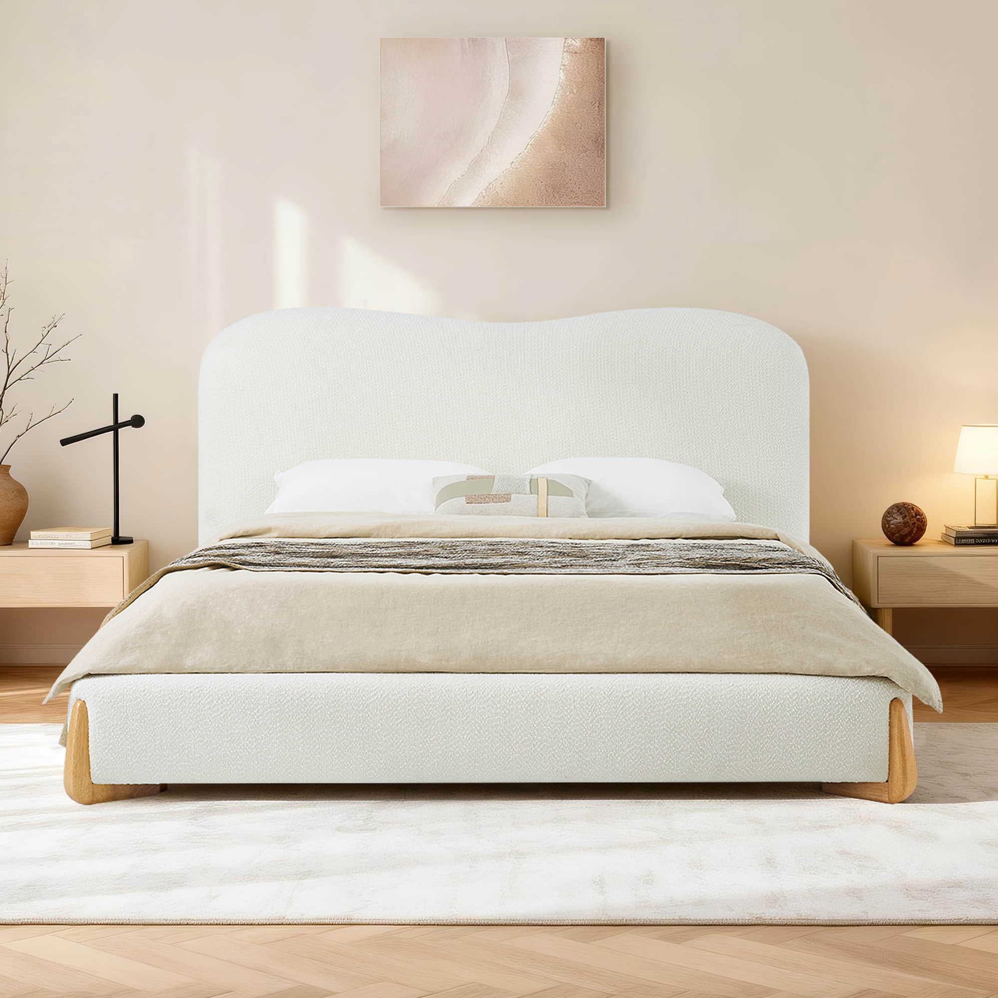 Teleri Modern Platform Bed with Wood Leg - Image 3