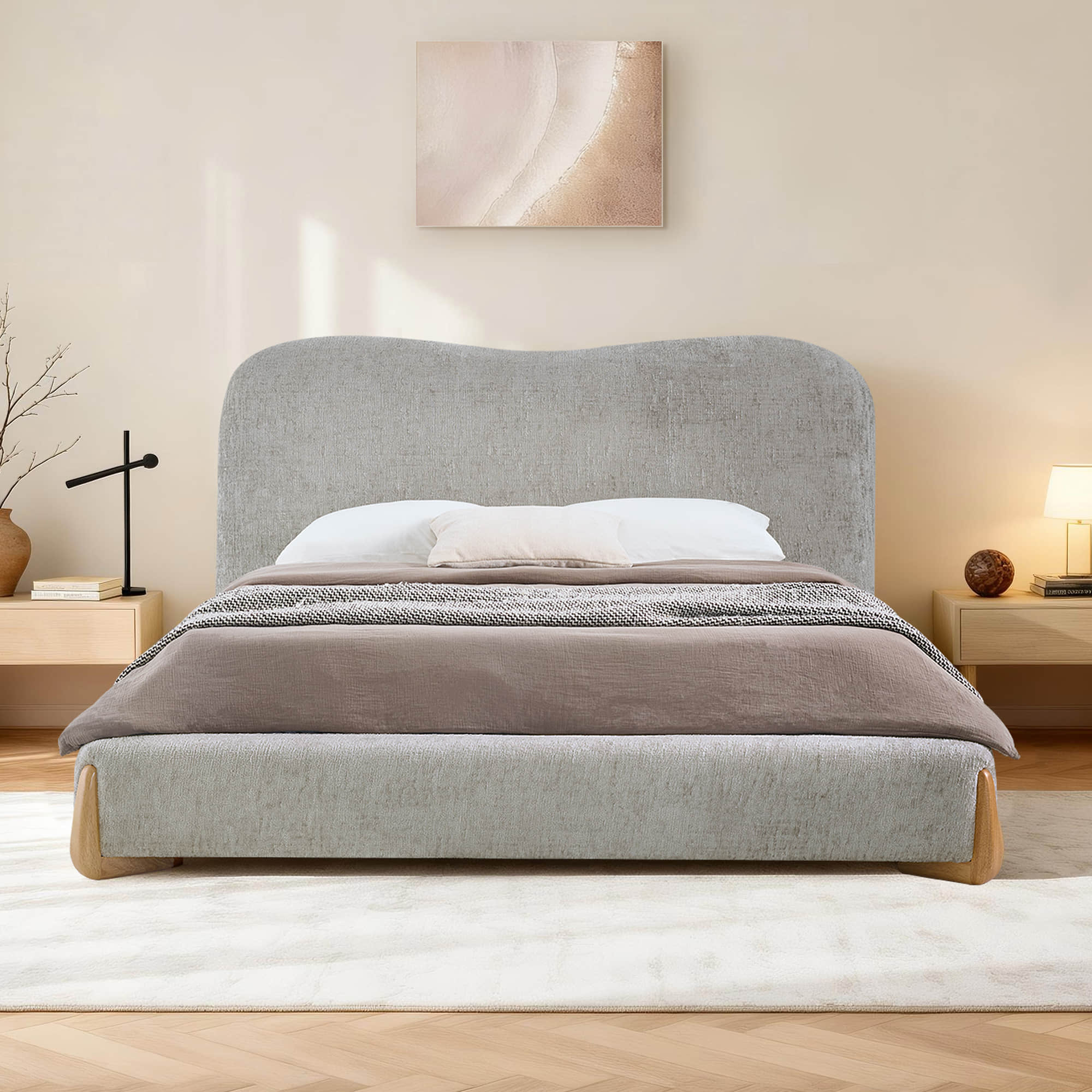 Teleri Modern Platform Bed with Wood Leg - Image 5