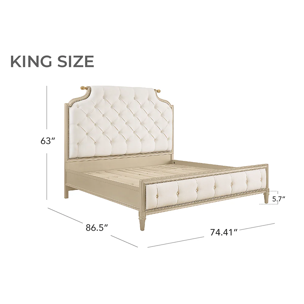 Teresa Classic Birchwood Tufted Upholstered Platform Bed - King Size - Image 10