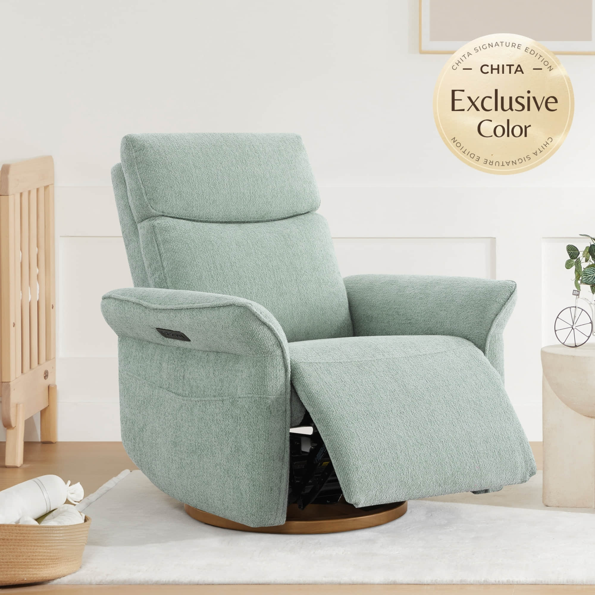 Vinca Power Swivel Nursery Glider Recliner with Power Lumbar & Headrest - Image 112